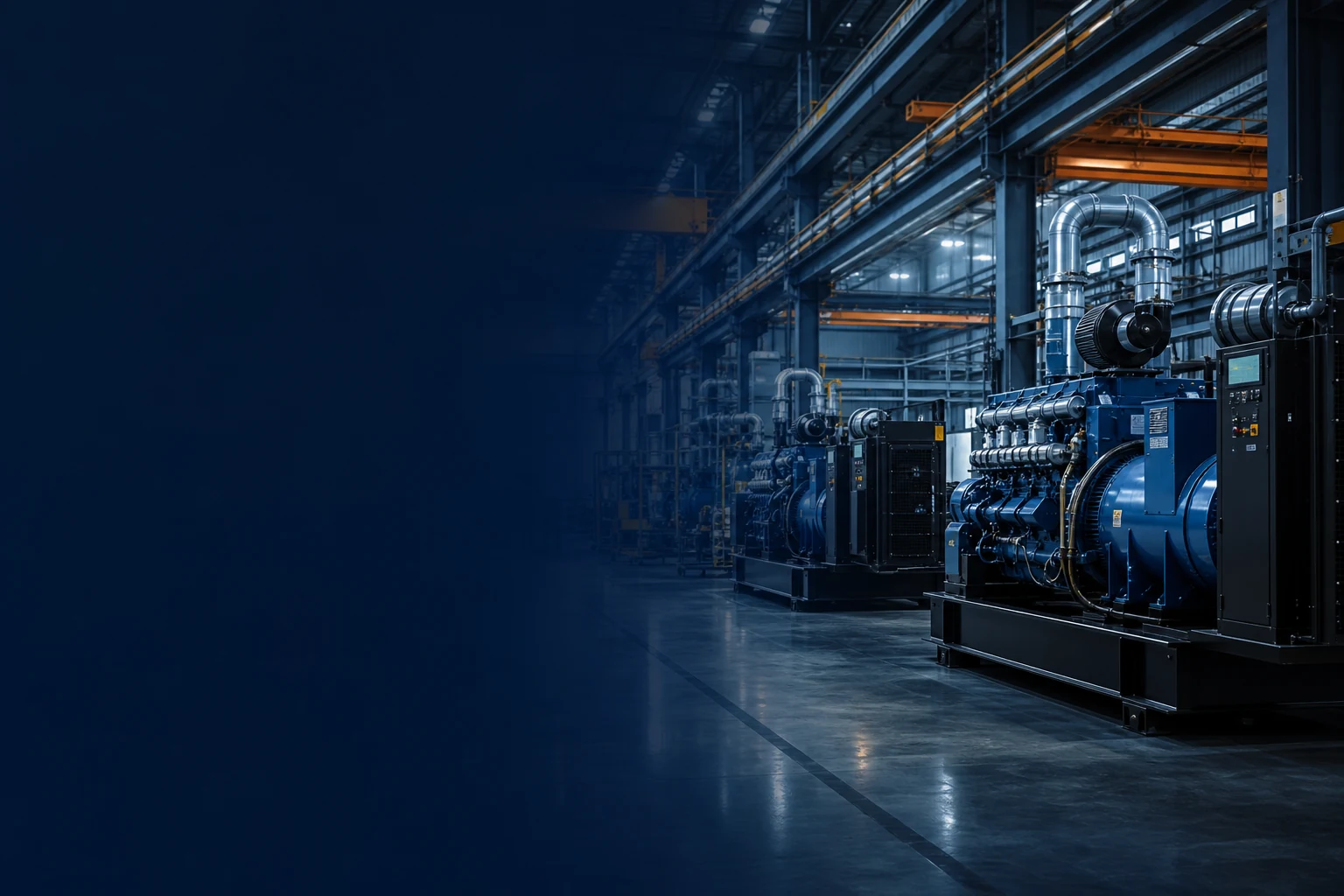 Power-system professionals reviewing an engineering drawing in a generator assembly hall