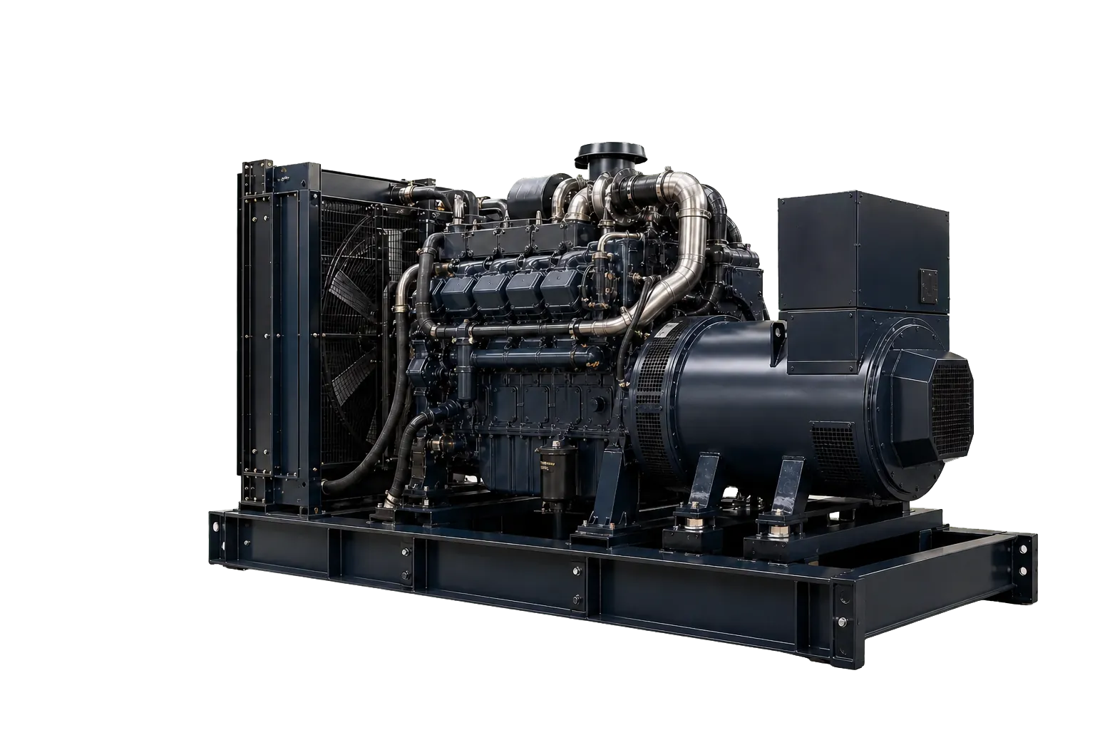 Open industrial generator set presented for configuration review