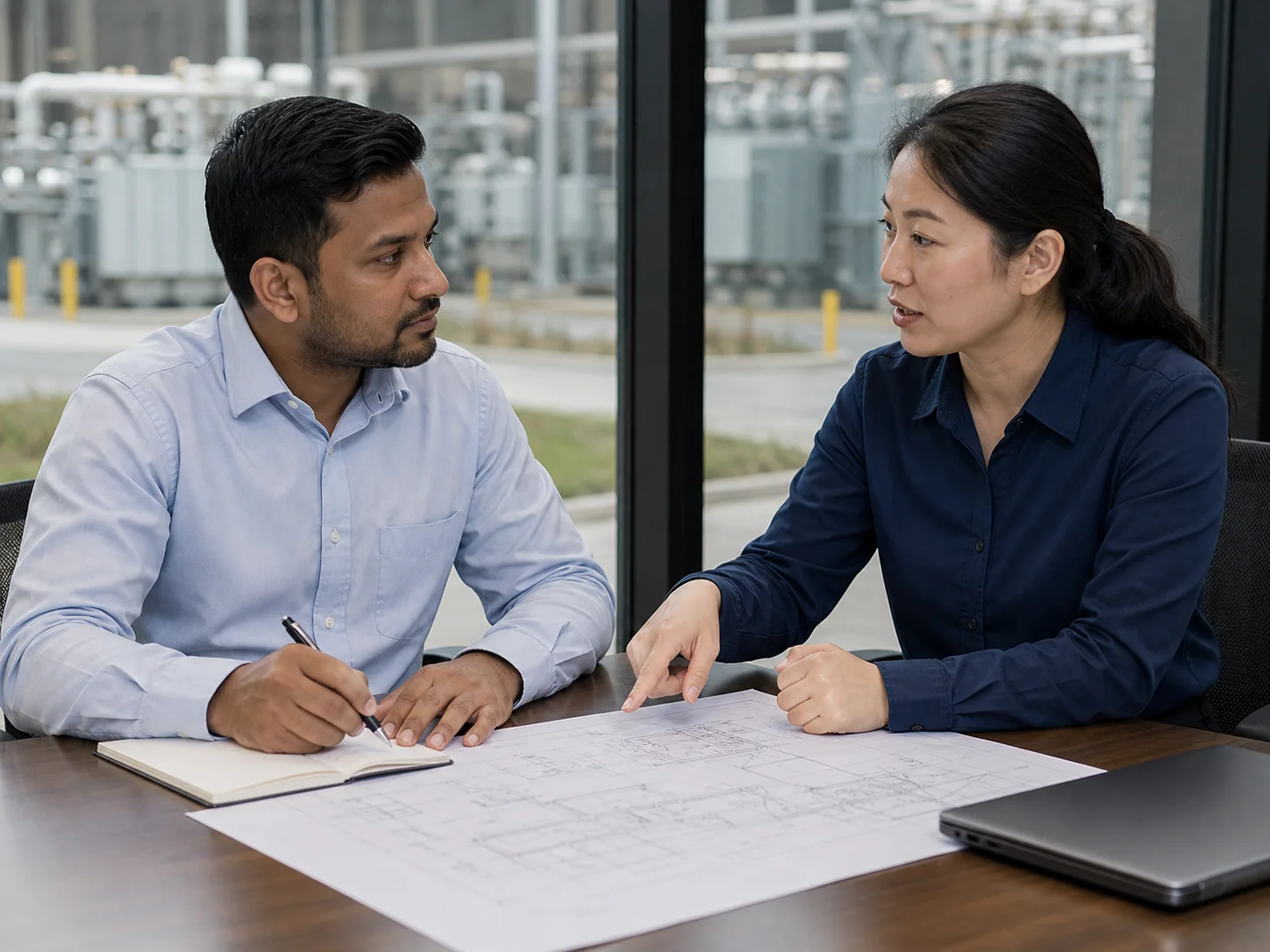 Market and technical professionals reviewing application requirements together