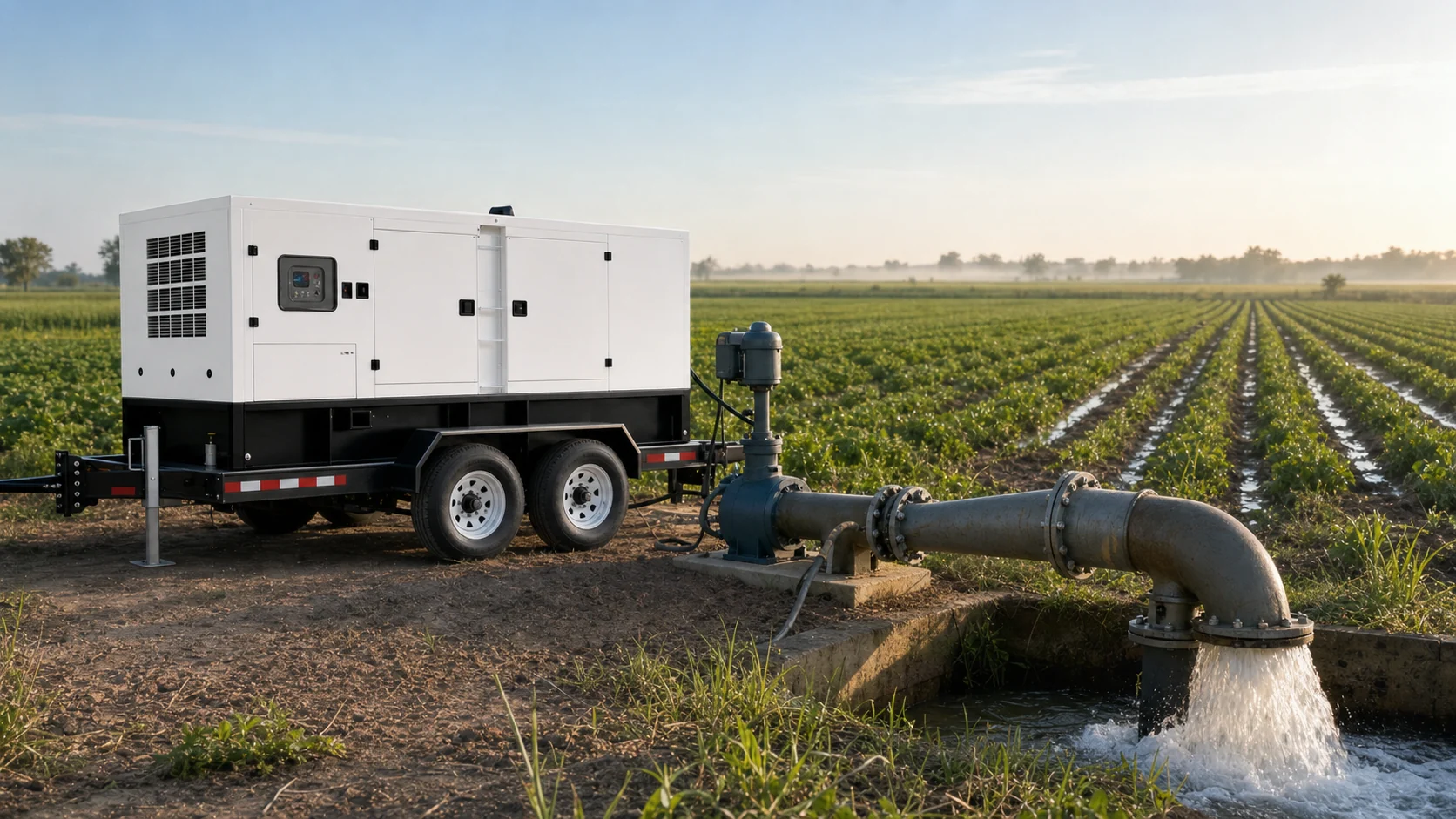 Diesel generator supplying agricultural irrigation