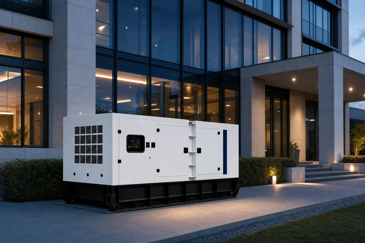 Backup diesel generator outside an office building