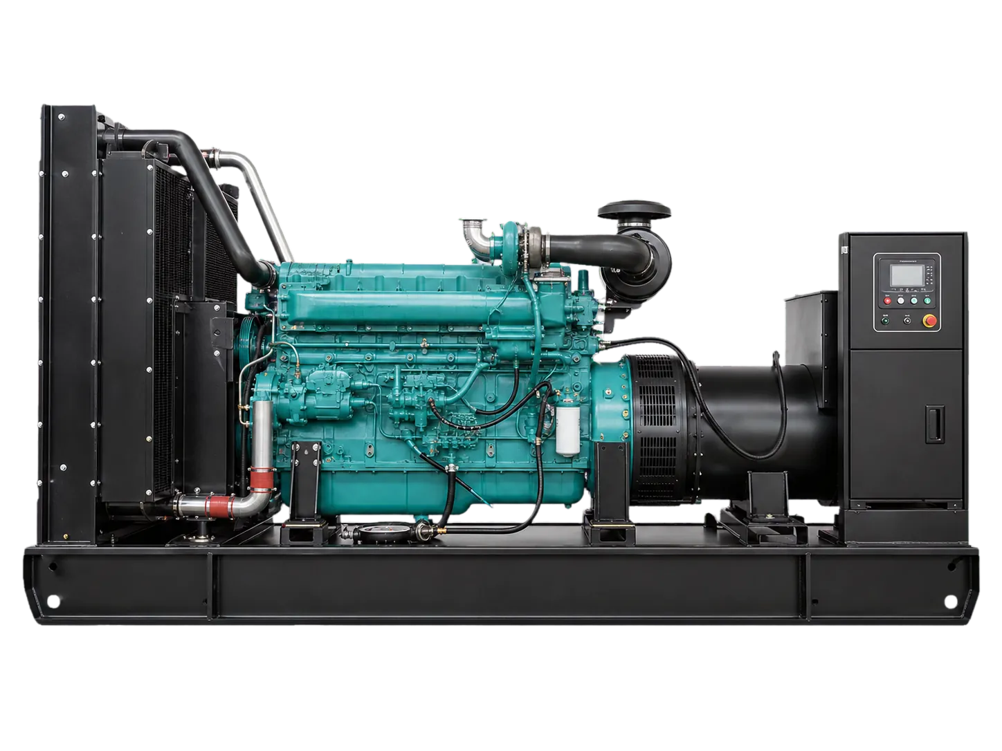 Front-view open diesel generator