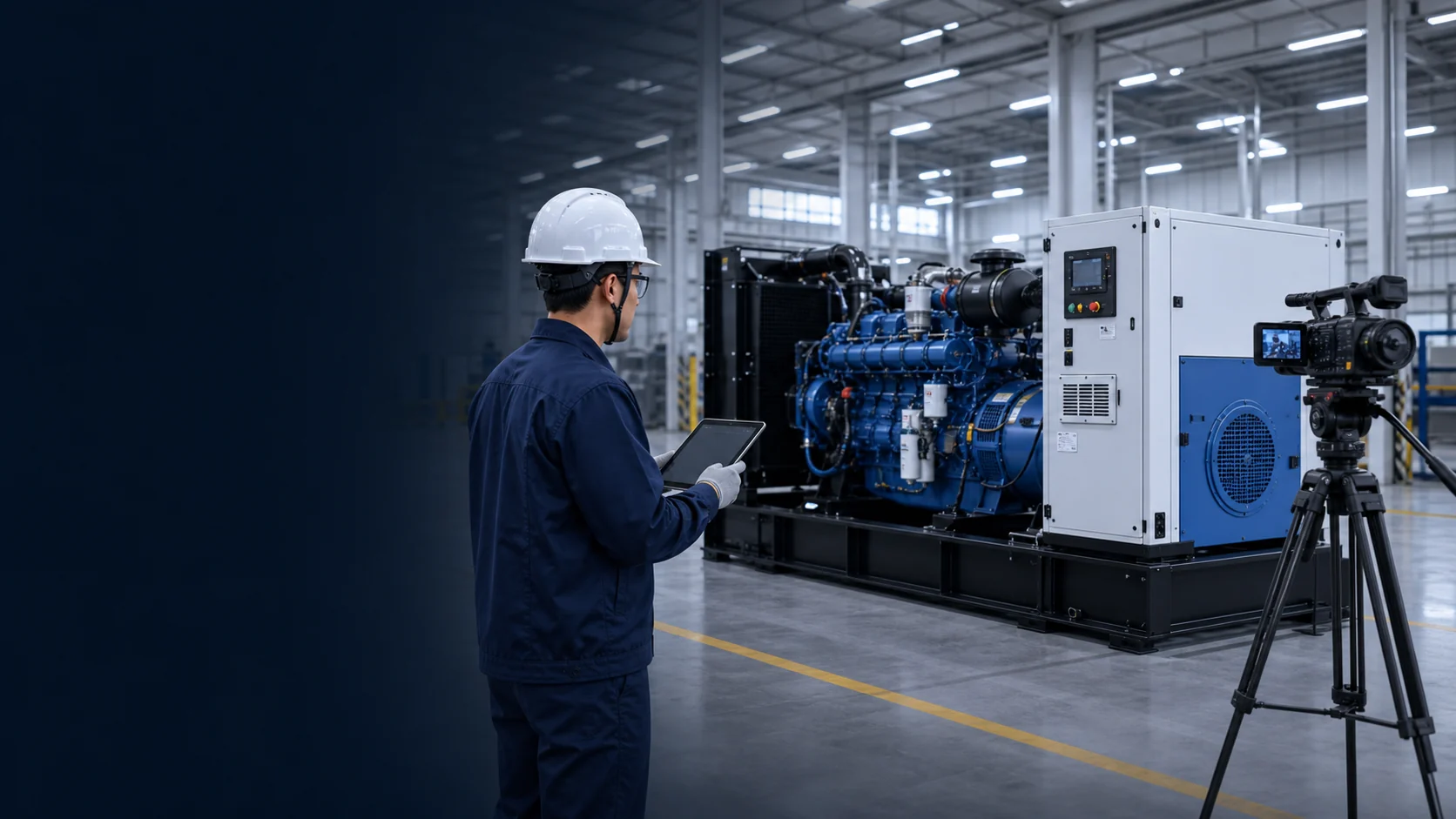 Remote buyer viewing a technician demonstrate a generator set by live video