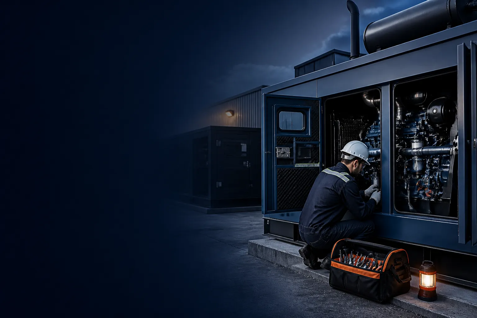 Technician operating an industrial generator in a production facility