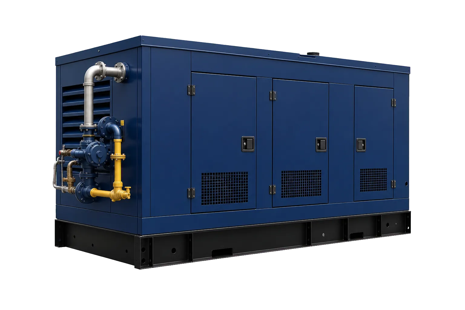 White sound-attenuated diesel generator enclosure